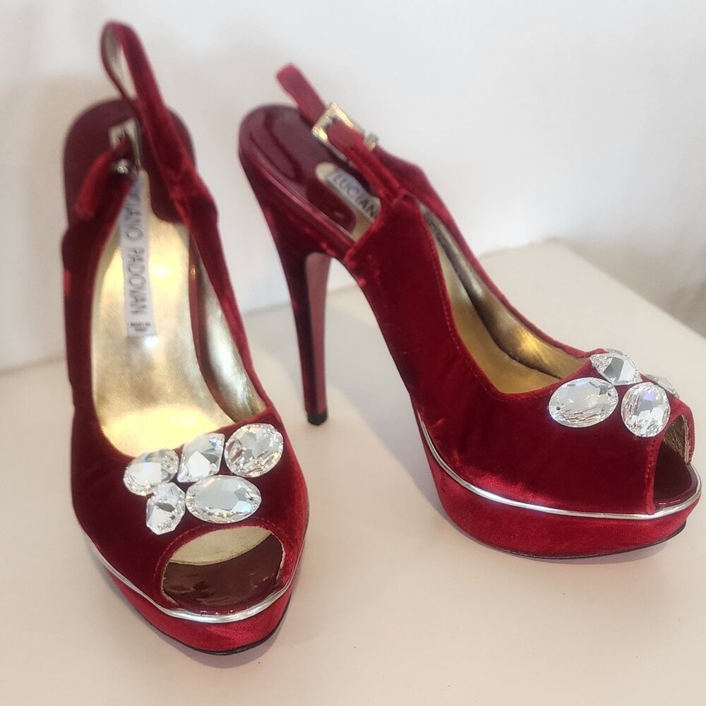 Red velvet sling back size 6 heels